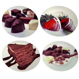 NIB Stokes Chocolate Treat Porcelain Dessert Serving Plates Set of 4